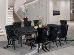NKDA9-SBB-24-9-pc Dining Room Set Consists of a Rectangular Table and 8 Black Polyester Fabric Dining Chairs with Button Tufted Chair Back - Sand Blasting Black Finish.