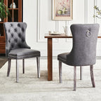Leather Dining Chair Set of 6, Dining Room Chairs with Nailhead Ring Pull Trim, Upholstered Dining Chairs with Solid Wood Legs for Kitchen Dining Room (Grey)