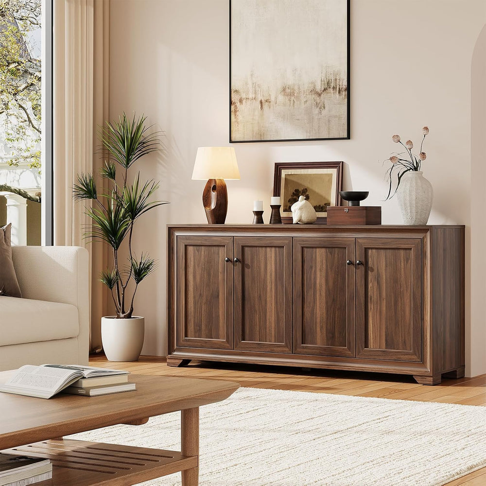 60" Buffet Cabinet with Storage, 4 Doors & Adjustable Shelves Brown