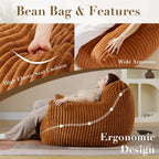 Oversized Bean Bag Chair for Adults, Giant Plush Boneless Bean Bag Couch with Wide Armrests for Bedroom, Living Room & Dorm - Comfy Reading Chair, Single Accent Floor Chair (Orange)