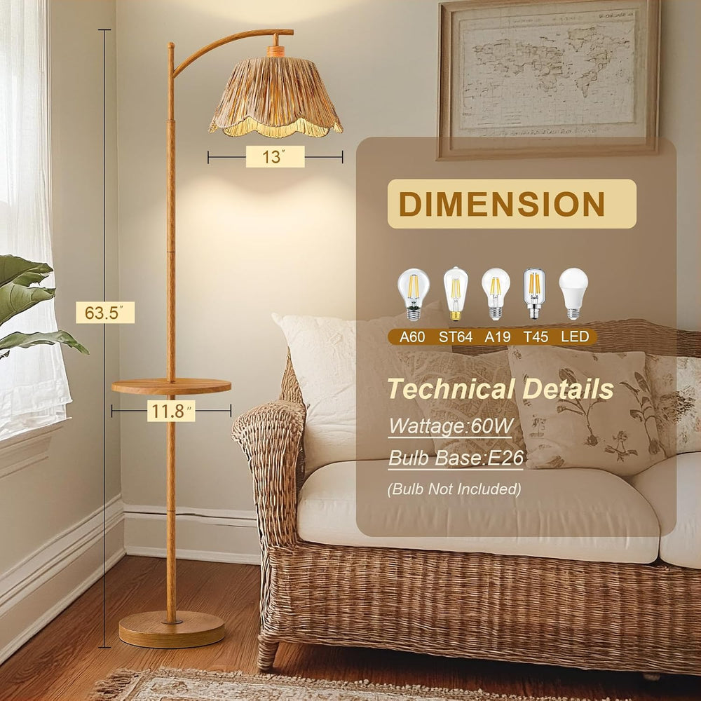 Oneach 63.5" Floor Lamp with Table for Living Room, Boho Rattan Standing...