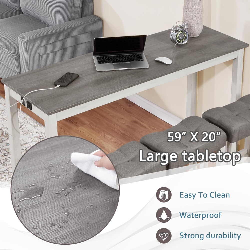KEIKI 4-Piece Bar Table Set with Charging Ports, 59" Industrial Kitchen ...