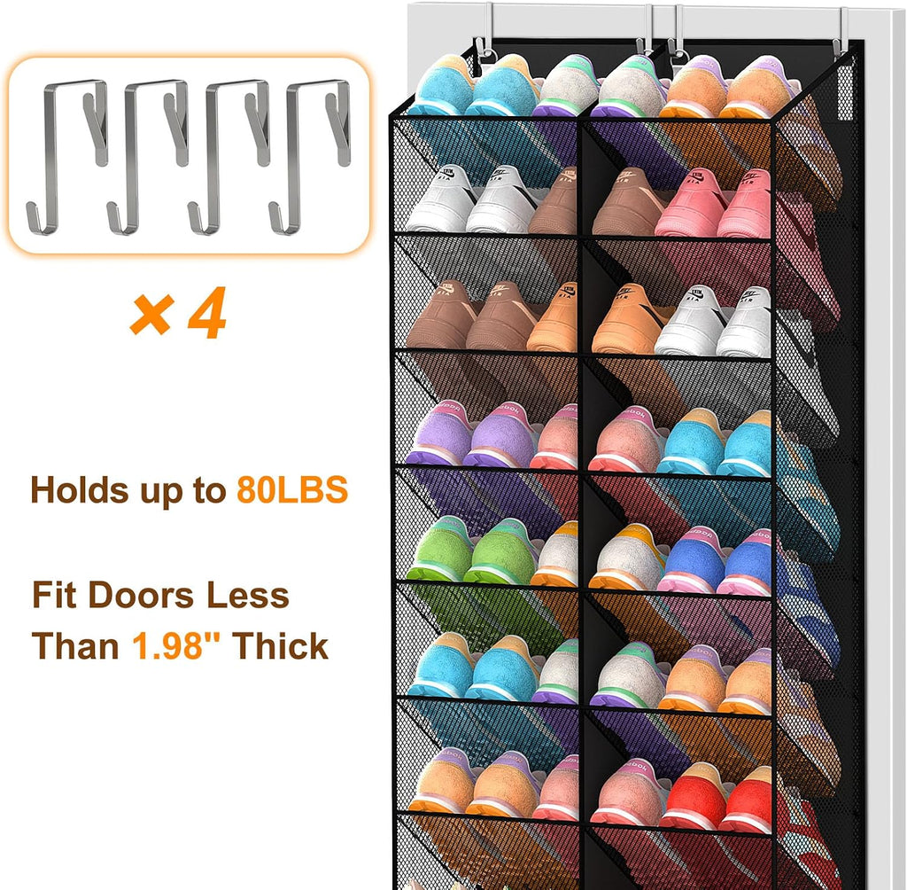 Over the Door Shoe Organizer for 20-30 Pairs, 10-Tier, Black