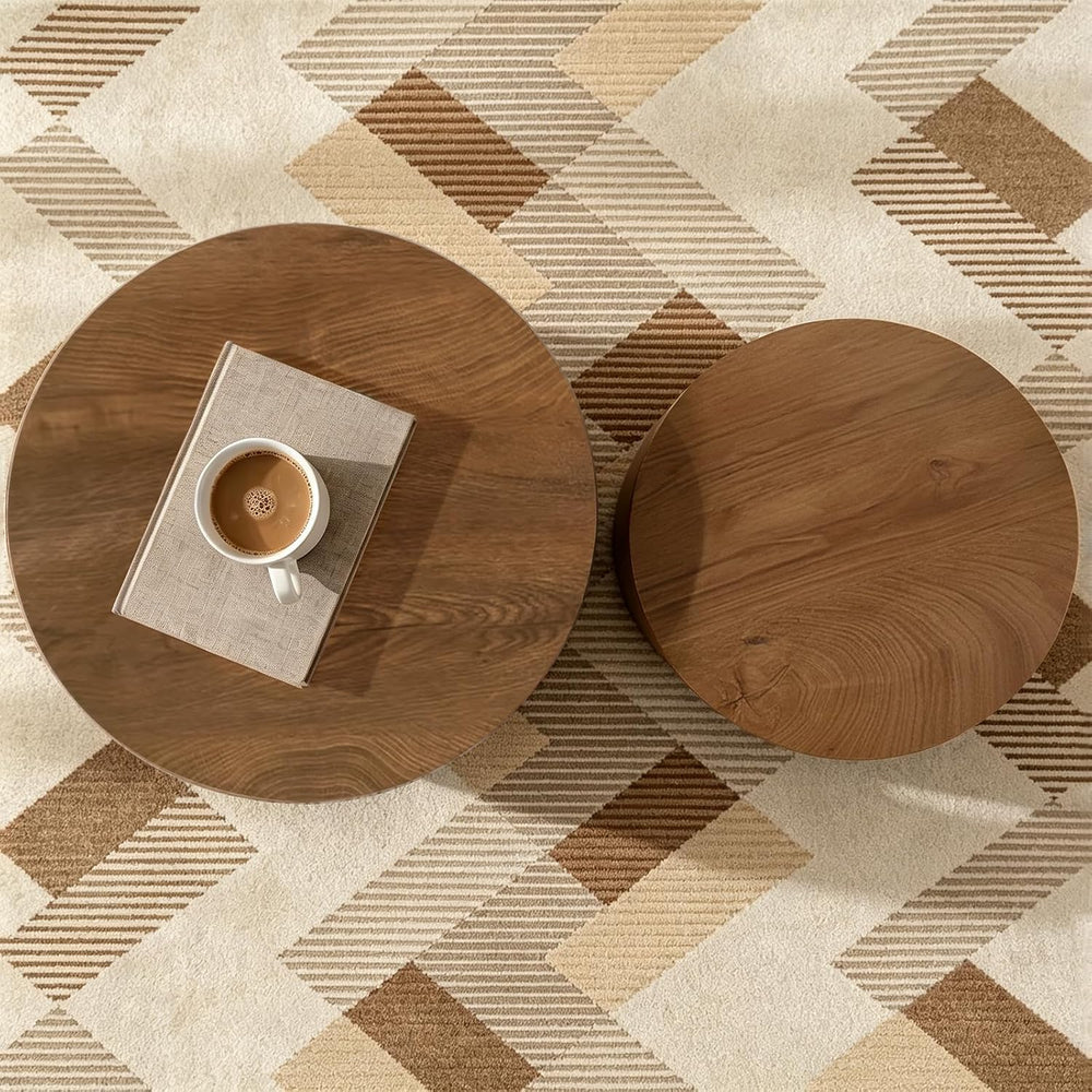 Round Coffee Table Set of 2,Modern Nesting Center Table with Non-Slip Feet | ...