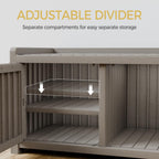 Storage Bench - 2 Doors Waterproof Resin Shoe Bench with Adjustable Shelves - Indoor & Outdoor Use, Entryway Bench with Seating for Bedroom, Living Room, Hallway - Grey