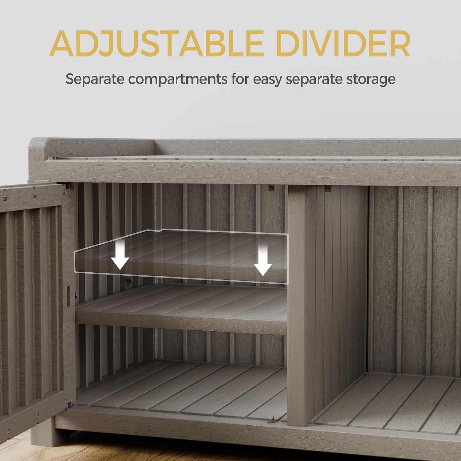 Storage Bench - 2 Doors Waterproof Resin Shoe Bench with Adjustable Shelves - Indoor & Outdoor Use, Entryway Bench with Seating for Bedroom, Living Room, Hallway - Grey