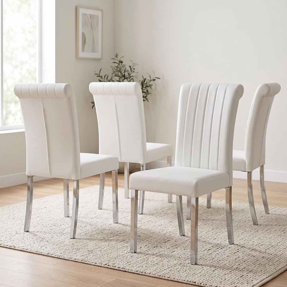 ACEDÉCOR Dining Chairs, White Leather Dining Chairs Set of 4, Upholstered Kit...