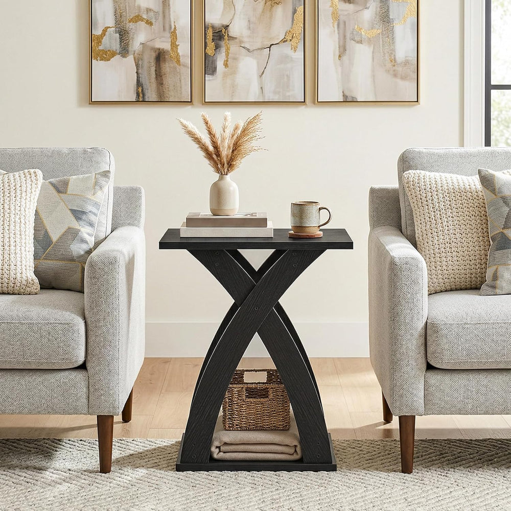 HOOBRO End Table Living Room, Narrow Side Table for Small Spaces, Black 3 Tie...