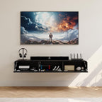 POVISON Fully-Assembled Minimalist Floating TV Stand, Modern Wall-Mounted Entertainment Center with 3 Flip-Down Cabinet Doors, Wood Media Console