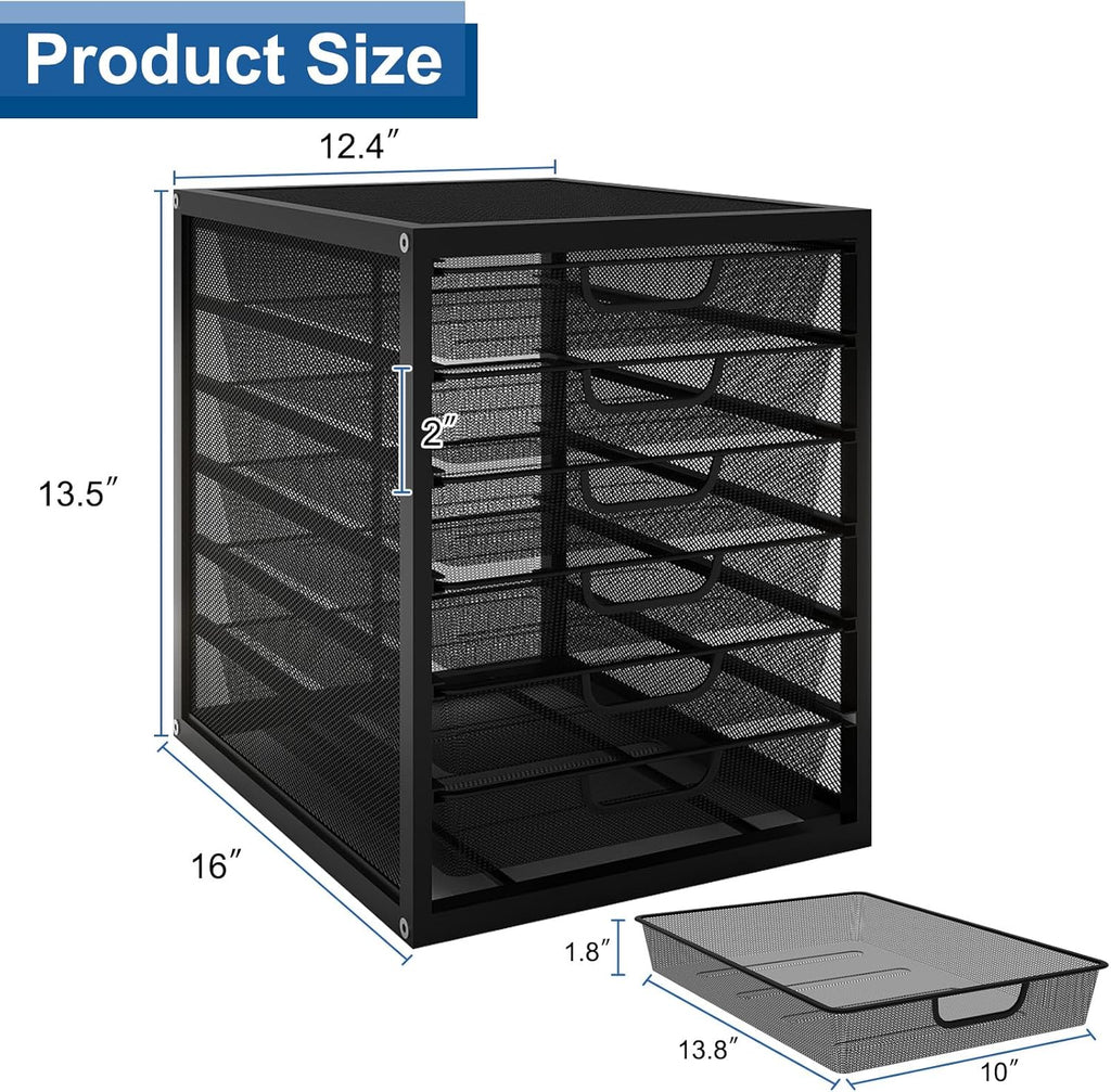 Natwind Mesh Desk Organizer with 6 Tier Sliding Drawers, Paper Sorter, Multi-Functional Home Office Supplies Storage Tray for Letters, Documents, Books, Mail, Files, Arts & Crafts Supplies - Black