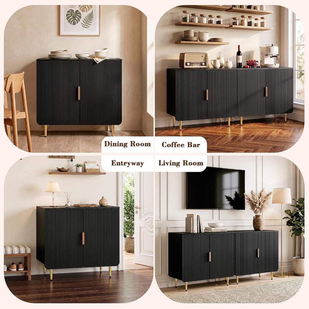 WelFurGeer Fluted Buffet Cabinet with Storage, Kitchen Sideboard Cabinet