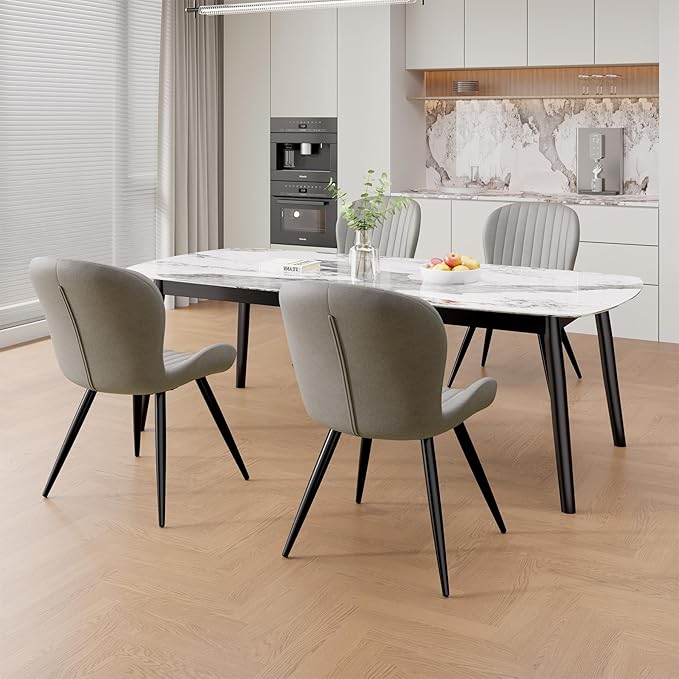 Nalupatio Dining Chairs Set of 4, Modern Dining Room Chairs Comfy Backrest Thick Upholstered Kitchen Chairs 19IN Height with Metal Legs Grey