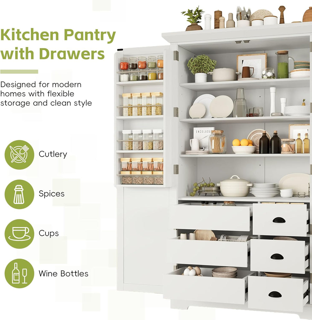 Shaker Style Kitchen Pantry with Drawers, Freestanding Storage Cupboard with ...