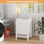 VASMIA Laundry Hamper with Lid, 90L Bamboo Large Laundry Basket with Removable Bag,Dirty Clothes Hamper for Bedroom Bathroom White