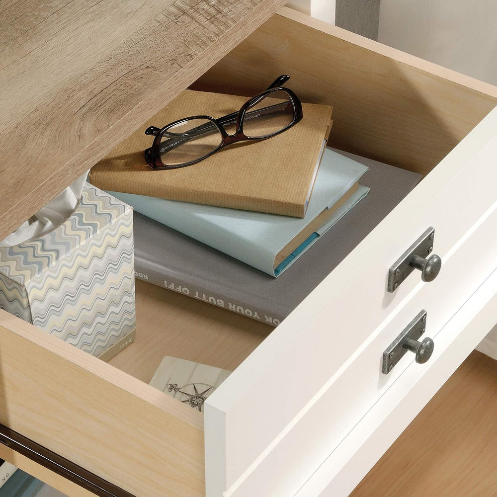 Sauder Cottage Road Nightstand, Farmhouse Style, Soft White with Oak Top