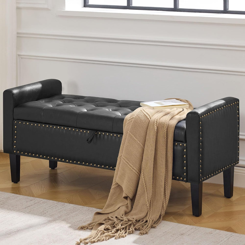 WUTUTUEE 47" Modern Water-Resistant Faux Leather Storage Ottoman Bench w...
