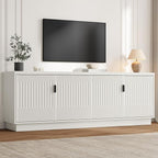 Fluted TV Stand for up to 75" TVs, 68" Entertainment Center with 4 Doors, Modern Media Console with Adjustable Shelves & Storage Cabinets, White