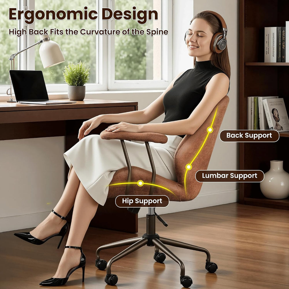 ovios Executive Ergonomic Office Chair, Mid Back Comfy Faux Suede Leather Com...