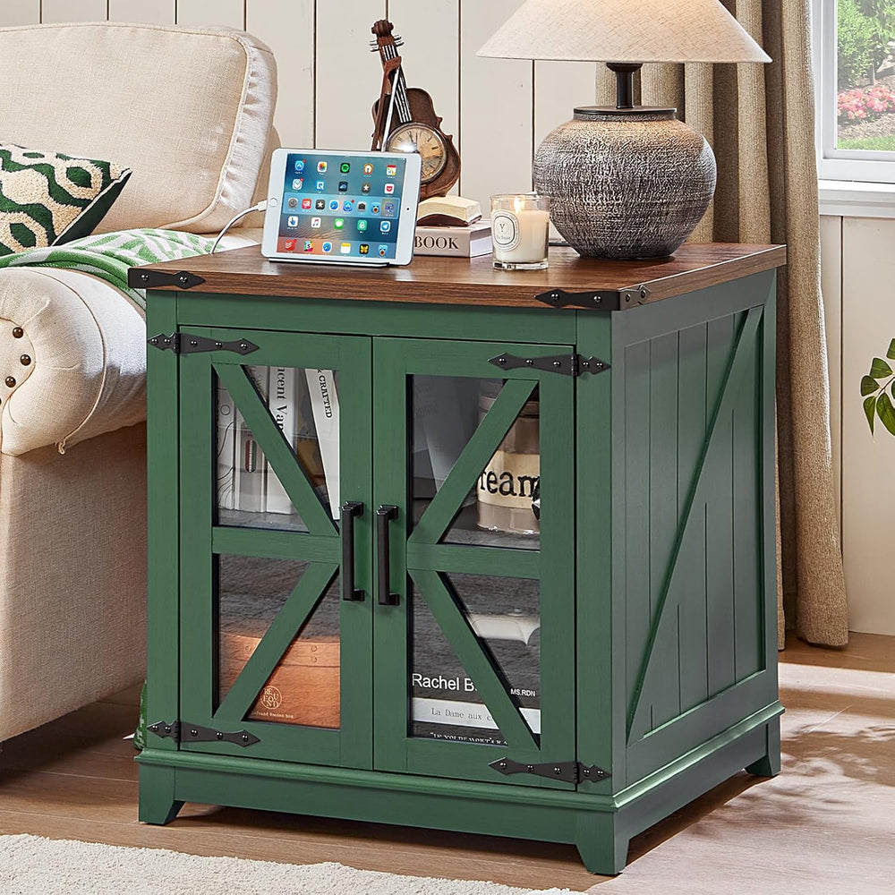 Joaxswe Farmhouse End Table with Charging Station, 24" Large Sofa Side T...