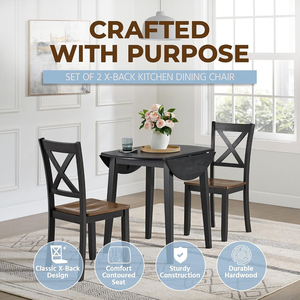 ROME + OAK X-Back Farmhouse Wooden Armless Dining Chairs in Black/Dark Brown,...