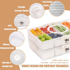 Stackable Snackle Box Container with 2 Lids, 14 Compartments - BPA-Free Snackle box Organizer, Dishwasher & Microwave Safe Reusable Snacklebox for Veggies, Fruits, Charcuterie, Snacks (White, 2 Pack)