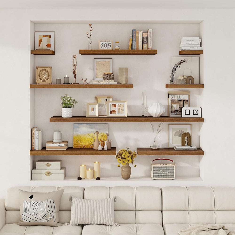 Fun Memories Deep Floating Shelves, 32W x 12D Walnut Wall Shelves, 32 Long Ru...
