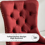 Velvet Upholstered Dining Chairs Set of 4, Modern Style Kitchen Side Chairs with Nailhead Trim and Gold Plated Leg, Metal Pulling Ring for Dining Room Living Room(Wine Red-Gold Plated Leg)