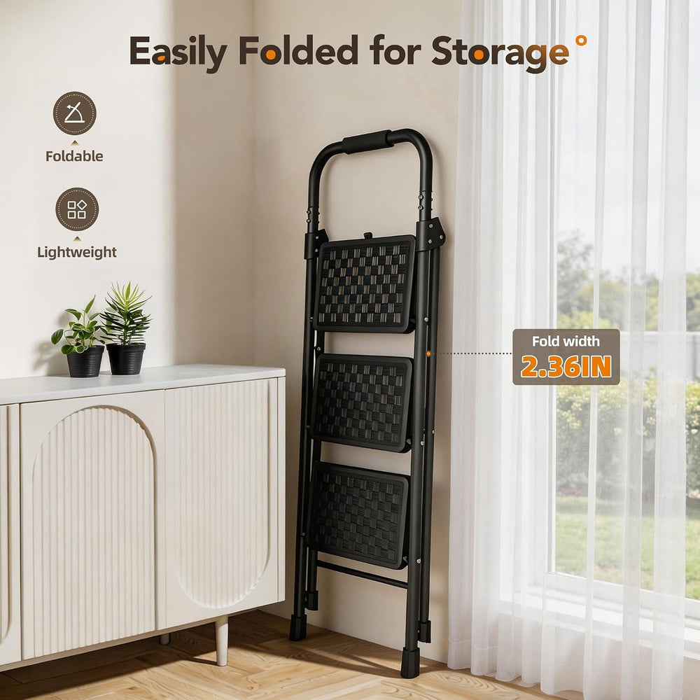 HBTower 3 Step Ladder, Heavy Duty Step Stools for Adults