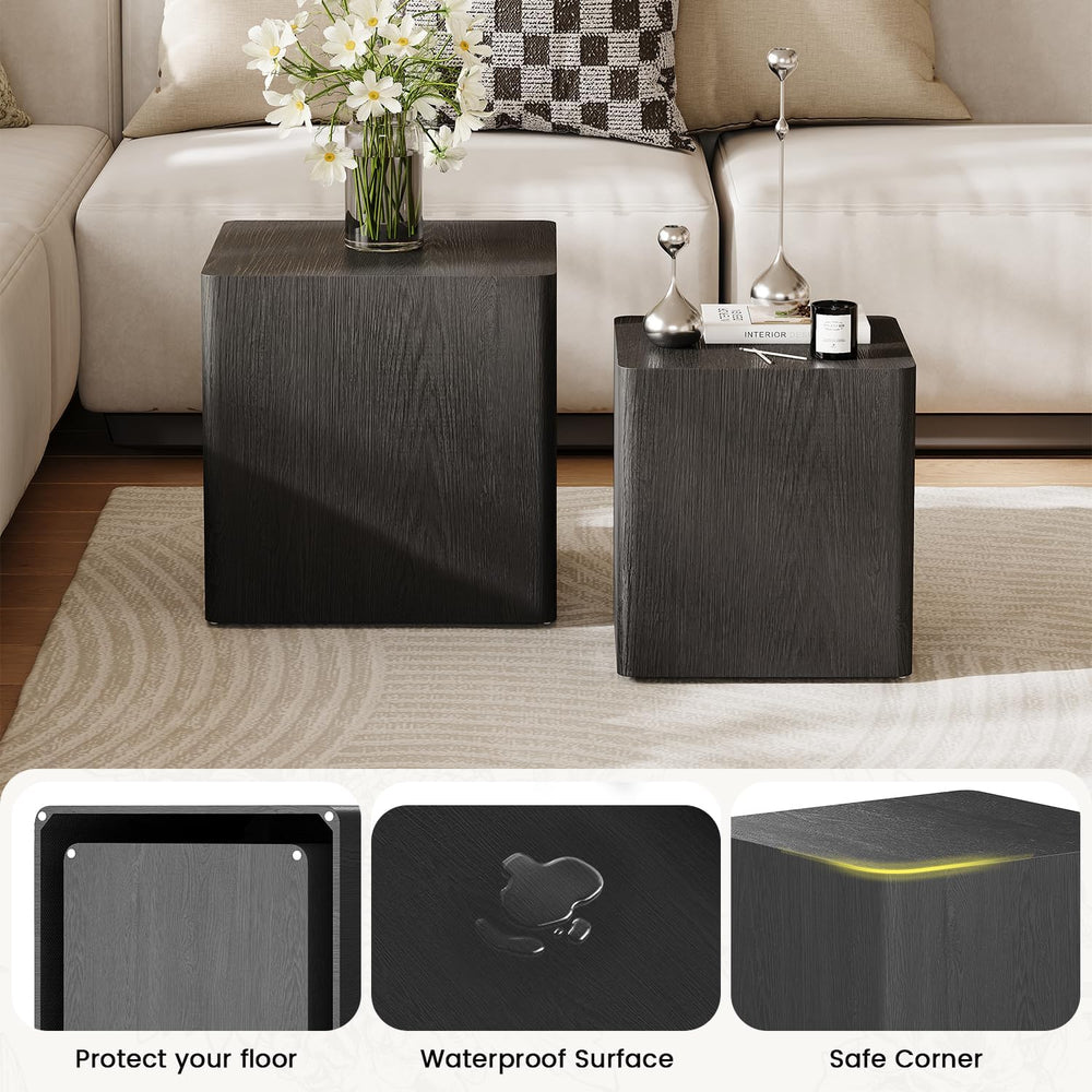 Nesting Coffee Table Set of 2, Black End Table for Small Spaces | Modern Coff...
