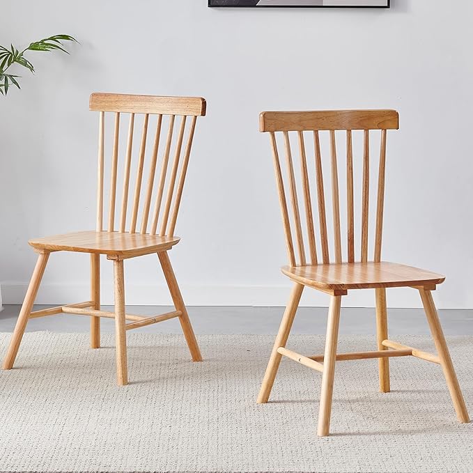 Solid Wood Windsor Dining Chairs Set of 2,Wood Spindle Back Chairs for Home Kitchen