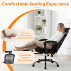 Desk Chair with Foot Rest, High-Back Mesh Office Chair with Wheels, Reclining Gaming Chair with Headrest and Adjustable Lumbar Support, 90°-130° Reclining, for Home Office and Gaming, Classic Black