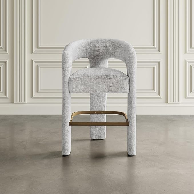 Jofran Upholstered Counter Stool with Arms – Versatile Barstools – Stylish Seating for Kitchen Dining Room or Home Bar, Grey, Single Stool