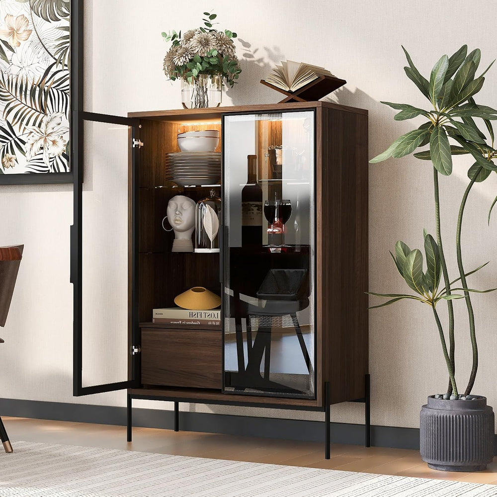 roomfitters 51.2'' Display Cabinet with Glass Doors, Pantry Storage C...