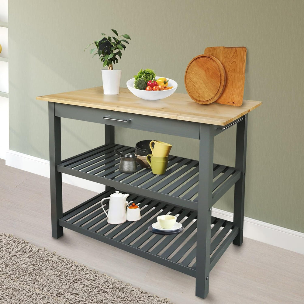 Casual Home Kitchen Island with Solid American Hardwood Top, Slate Gray, 40&q...