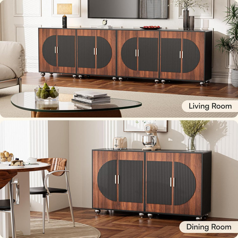 29" Fluted Modular Buffet Cabinet with Arched Doors & Gold Handles, ...
