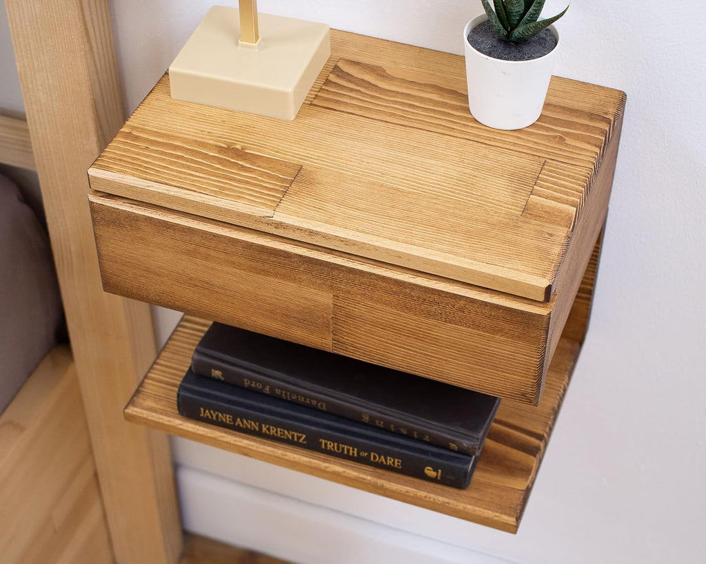 Floating Nightstand Side Accent or End Table with Storage Drawer, Wood Bedside Shelf, Handmade Floating Table (Cape Town)