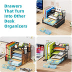 Marbrasse 3 Packs Desk Drawer Organizers, Metal Mesh Dividers with 9 Adjustable Compartments, Pen Organizer for Drawer Tray Box Accessories for Desktop,Kitchen, Makeup(Blue)
