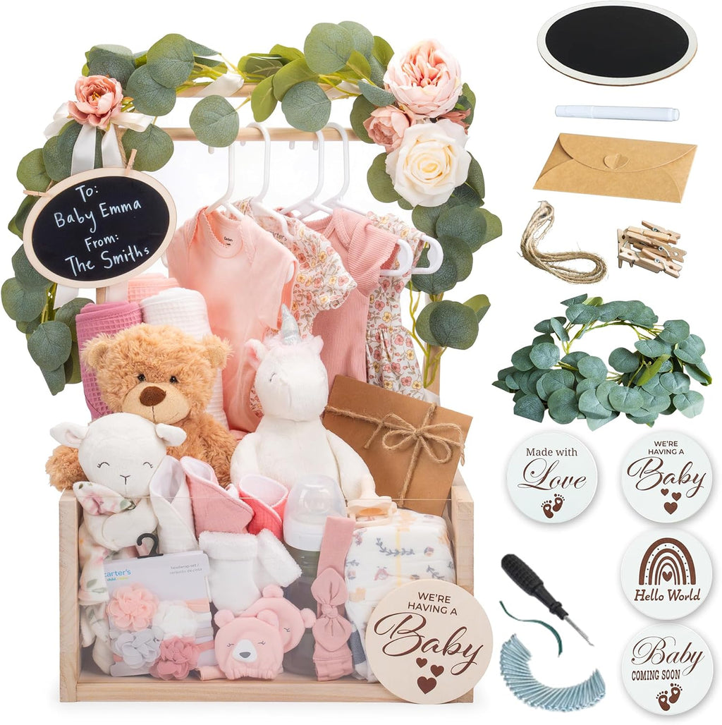 Wooden Baby Shower Crate Closet, Personalized Baby Shower Basket, Natural with Clear Acrylic Front