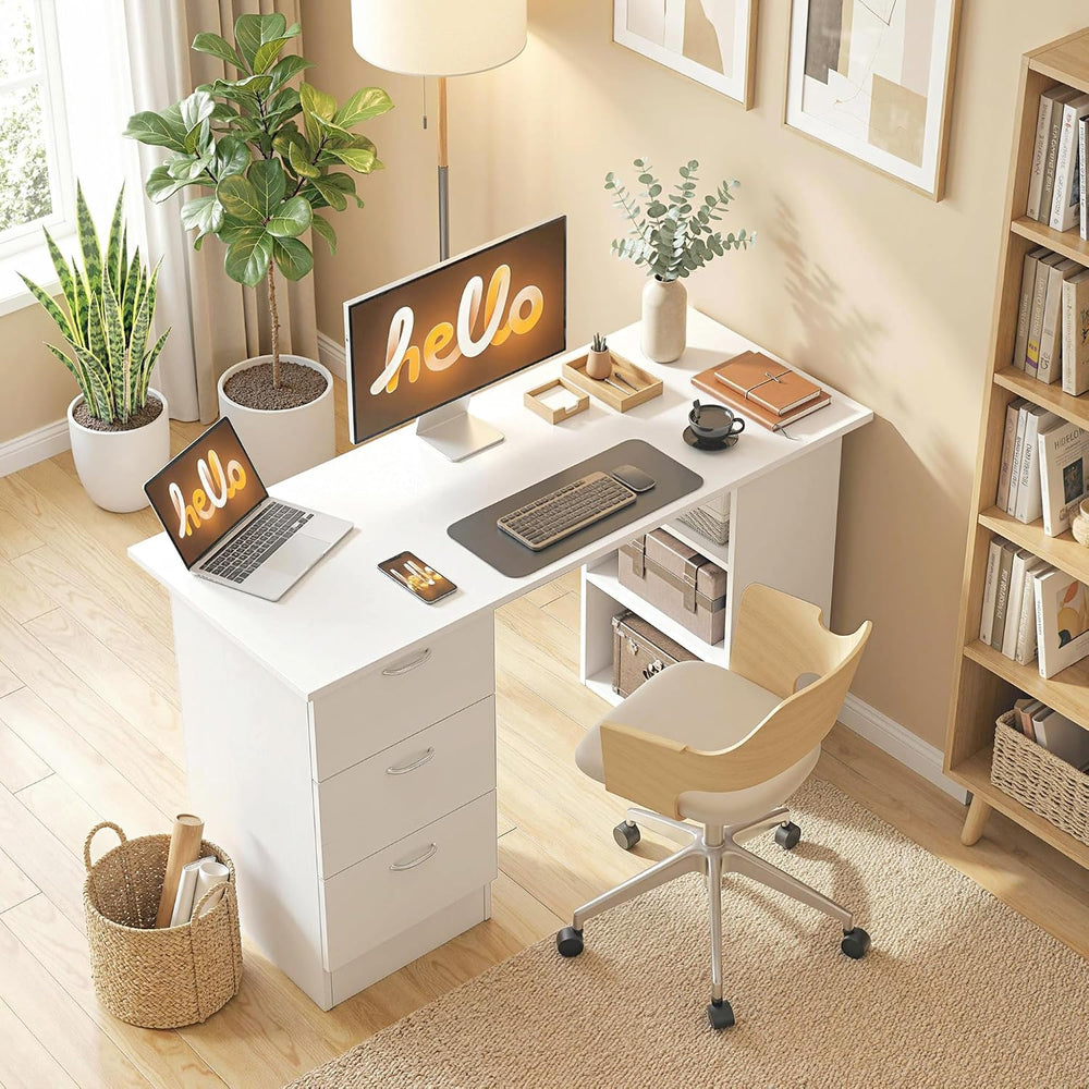 HOMCOM Computer Desk with Drawers, 47" Home Office Desk with Storage, White