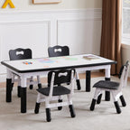 Kids Table and 4 Chairs Set, Height Adjustable Toddler Table and Chair Set, Toddler Desk with Graffiti Desktop & Non-Slip Legs, Children Activity Table for Daycare, Classroom (Black)