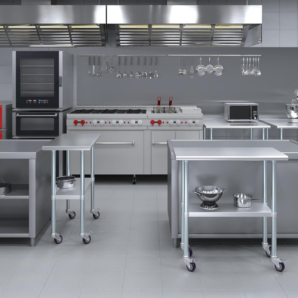 AmGood 36" Long x 18" Deep Stainless Steel Table with Casters