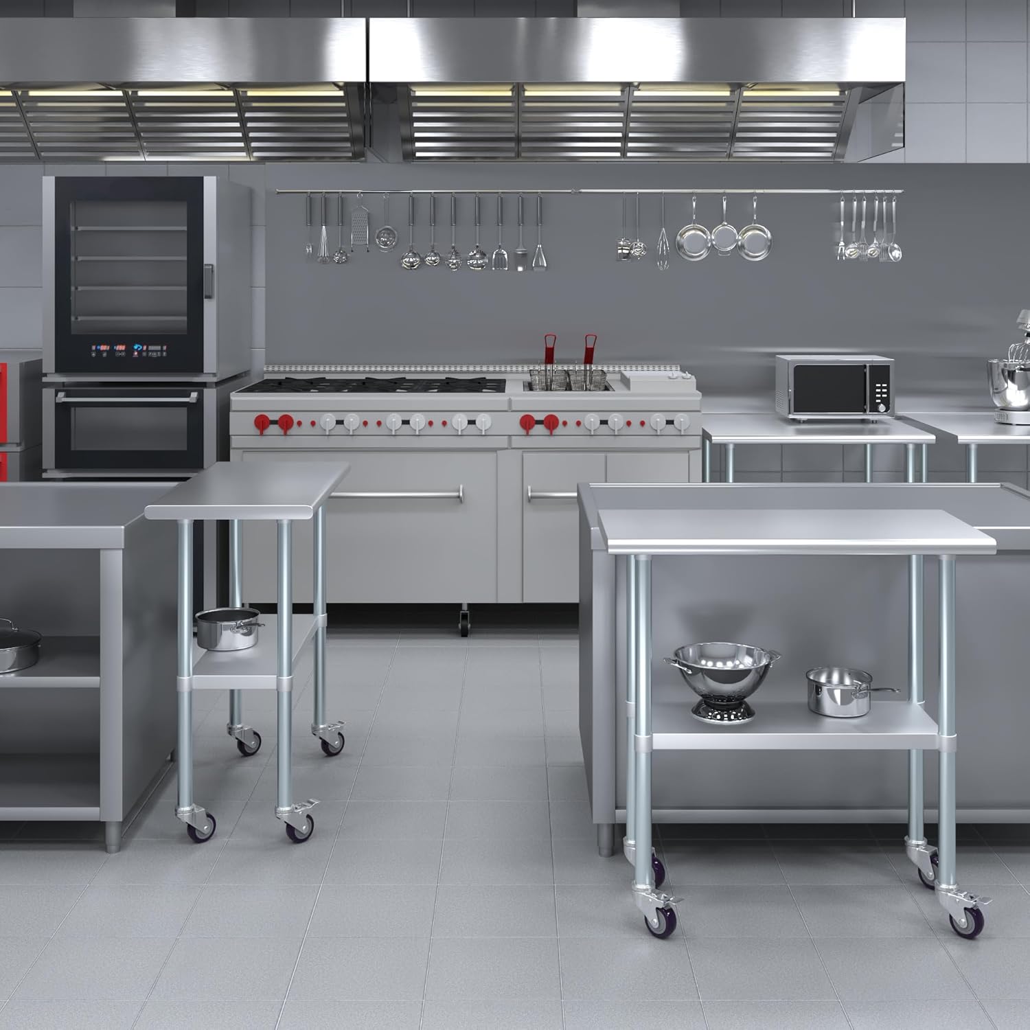 AmGood 36" Long x 18" Deep Stainless Steel Table with Casters