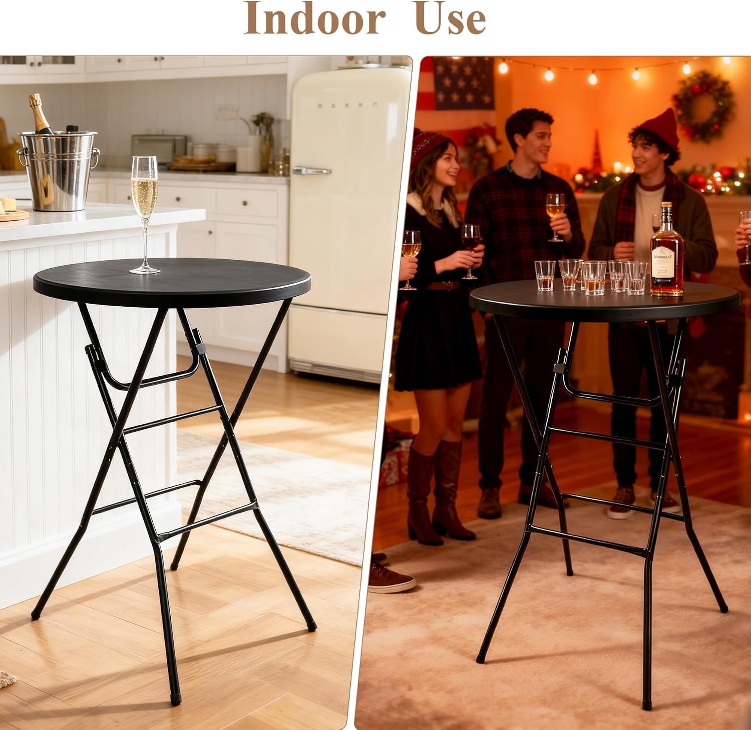 Cocktail Table, D32in x H43.3in Folding Round Cocktail Table High Top | Foldable, Removable Legs, Save Space, Easy Store, for Wedding, Party, Bar, Yard, Patio, Business Events (Black, Set of 1)