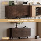 HOMPUS 3 Pieces Sideboard Buffet Cabinet, 32" Accent Cabinet with Doors & Shelves, Storage Cabinet with Honeycomb Pattern Doors, Modern Console Table for Kitchen, Living Room, Easy Assemble,Walnut
