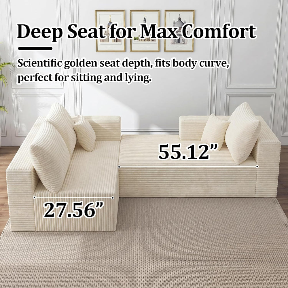 118" U-Shaped Modular Sectional Sofa Set,Soft Corduroy Cloud Couch with ...