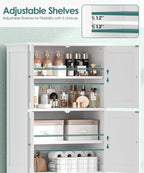 Tall Bathroom Storage Cabinet, 63" H Linen Floor Cabinet | Pantry Storage Cabinet with 6 Doors and Adjustable Shelves, for Bathroom, Living Room, Laundry Room, Kitchen, White