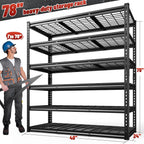 REIBII 3600LBS Garage Shelving 78" H Storage Shelves Heavy Duty 6-Tier Adjustable Matel Shelving Easy Assembly Storage Shelf for Garage Basement Warehouse Pantry, 48" W X 24" D X 78" H