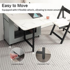 Foldable Space Saving Dining Table Extendable, Folding Dining Table with Storage and Wheels 2-Layers, Versatile Drop Leaf Table Modern for Living Room, Kitchen, RV Campers (Grey)