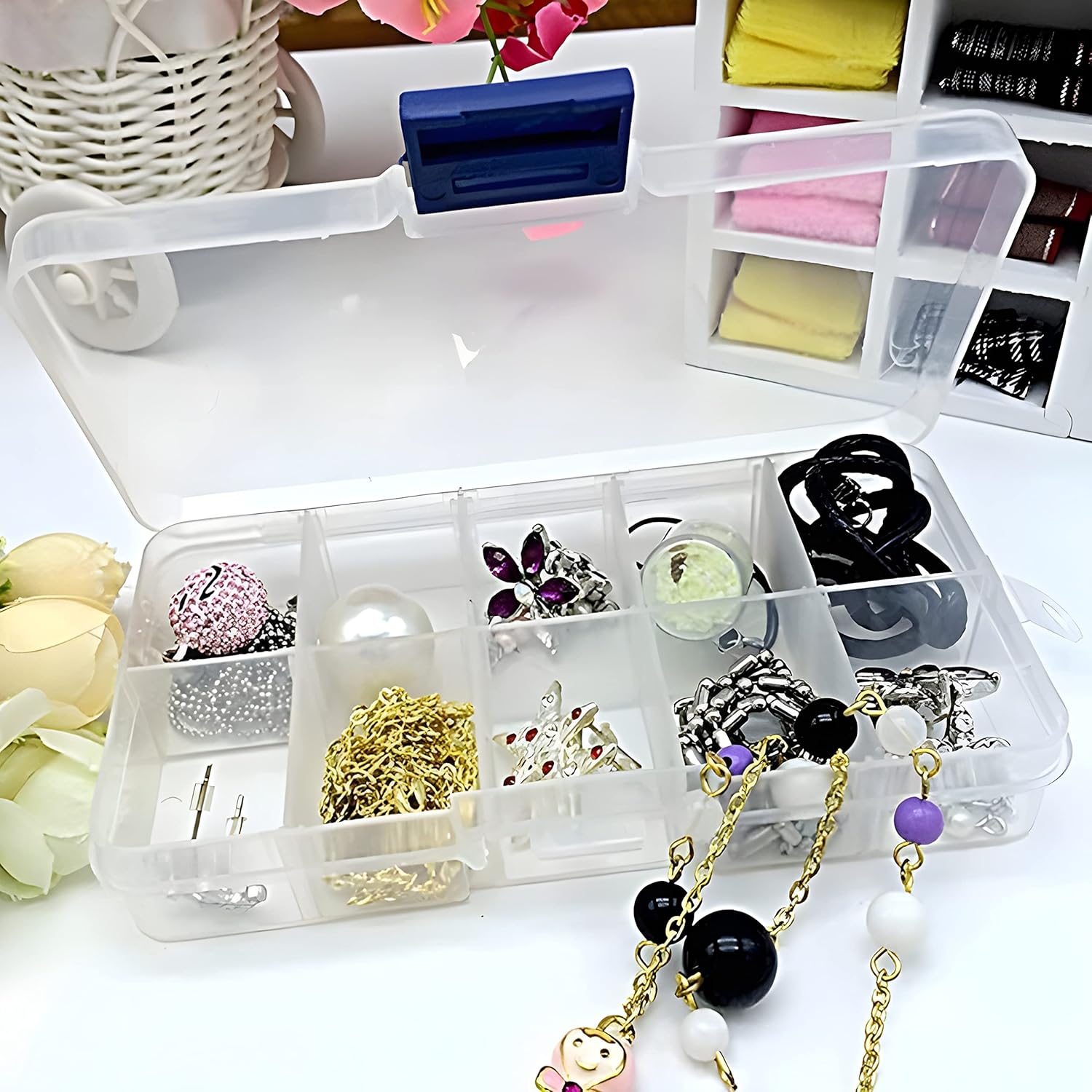 Guyuyii 4 Pack Bead Organizer with Adjustable Dividers – 2 x 10-Grid and 2 x 15-Grid Small Plastic Organizer Box for Bead Storage, Jewelry Making, Crafts, and Fishing Tackle