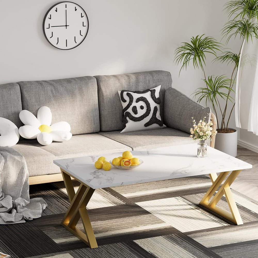 Wolawu Coffee Table Living Room Table White Center Table, Modern Faux Marble ...